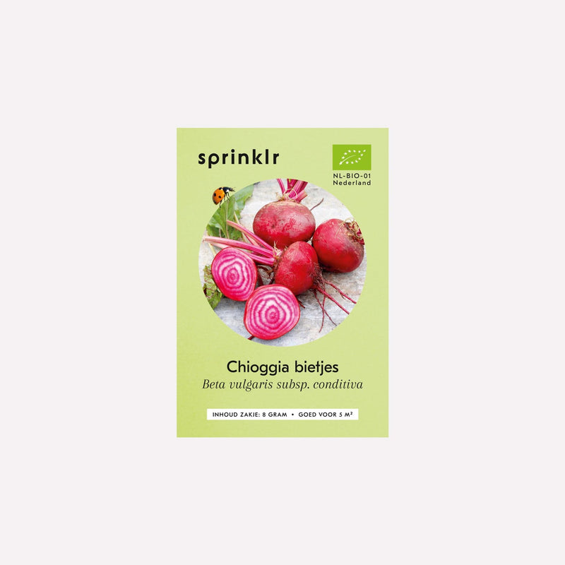 Voorkant zakje biologisch zaad Sprinklr - Chiogga bietjes