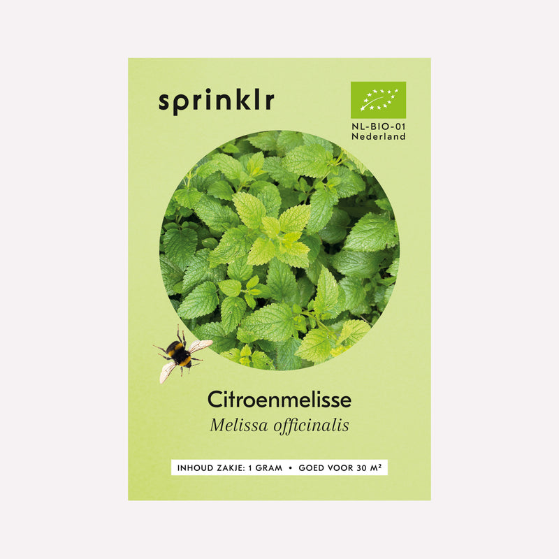 Voorkant zakje biologisch zaad Sprinklr - Citroenmelisse