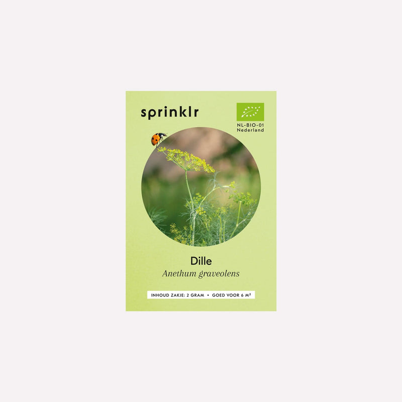 Voorkant zakje biologisch zaad Sprinklr - Dille