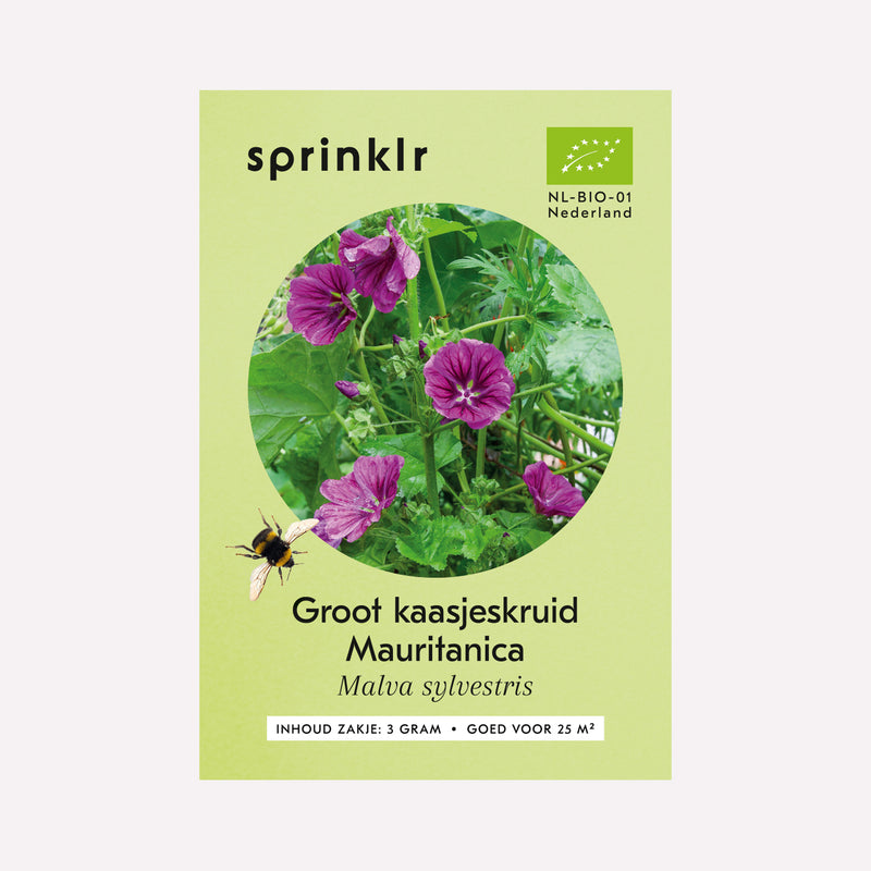 Voorkant zakje biologisch zaad Sprinklr - Groot kaasjeskruid