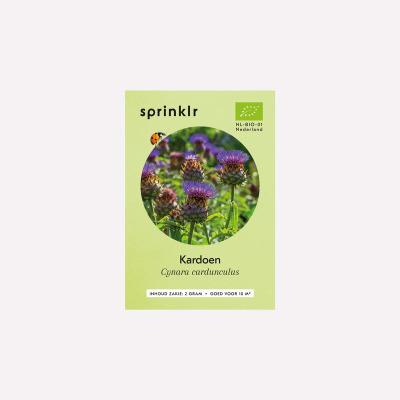 Voorkant zakje biologisch zaad Sprinklr - Kardoen