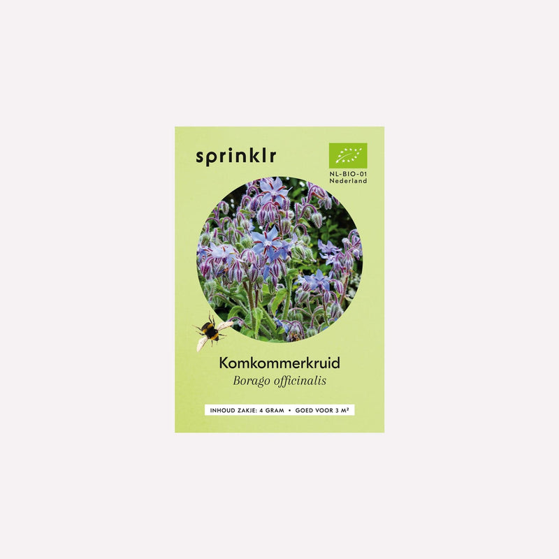 Voorkant zakje biologisch zaad Sprinklr - Komkommerkruid