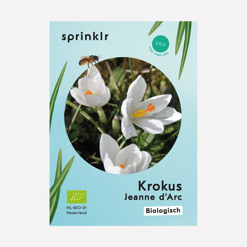 Sprinklr bollenlabel van Krokus Jeanne d'Arc