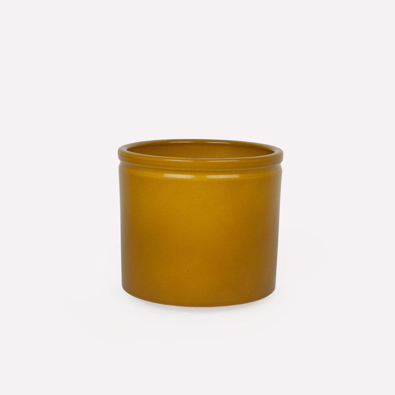 Keramieken glanzende pot in mosterdkleur