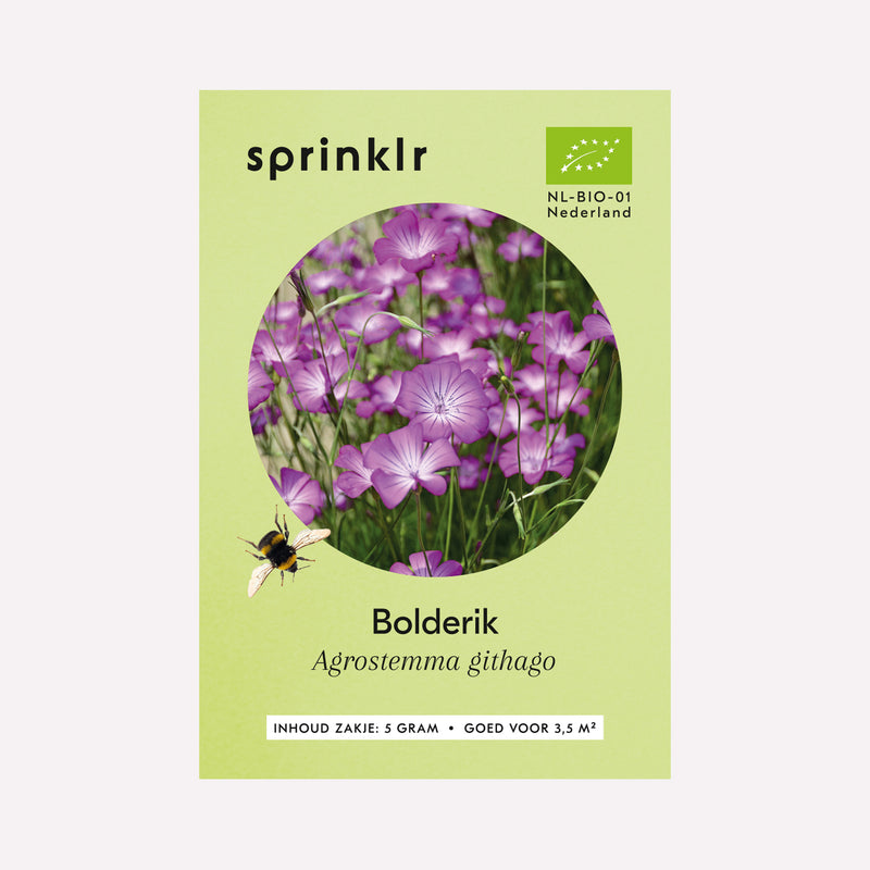 Voorkant zakje biologisch zaad Sprinklr - Bolderik