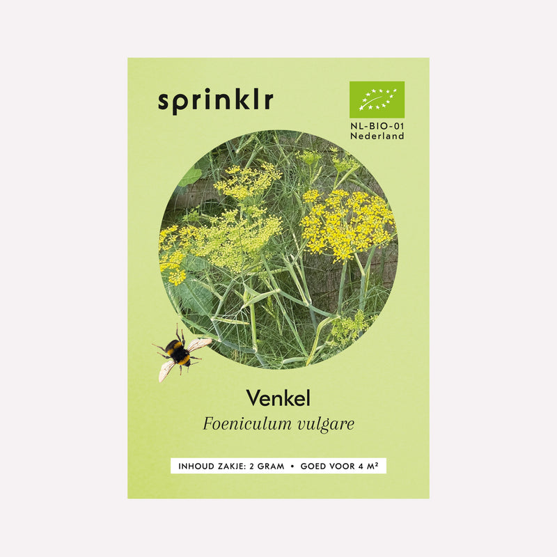 Voorkant zakje biologisch zaad Sprinklr - Venkel