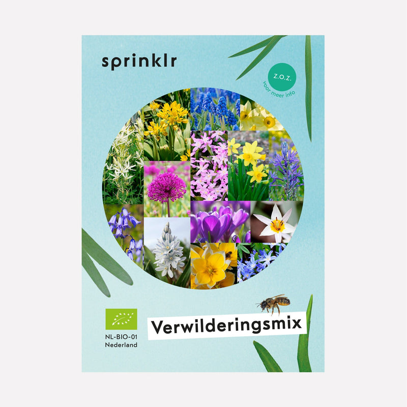 Sprinklr bollenlabel van bollenmix Verwilderingsmix, met verschillende soorten bollen die in de tuin verwilderen