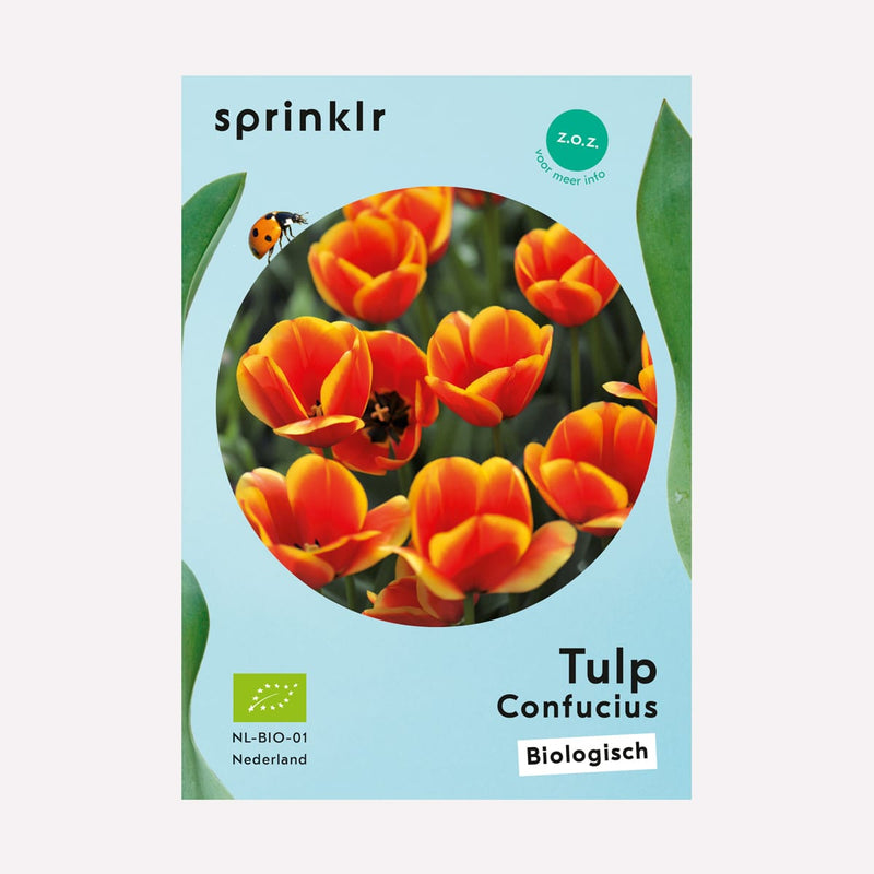 Label van biologisch gekweekte Tulp Confucius